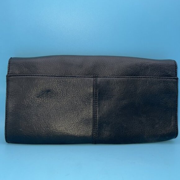 Calvin Klein Black Leather "Gold" Purse Good Condition With Lock Hardware, Strap - Picture 5 of 11